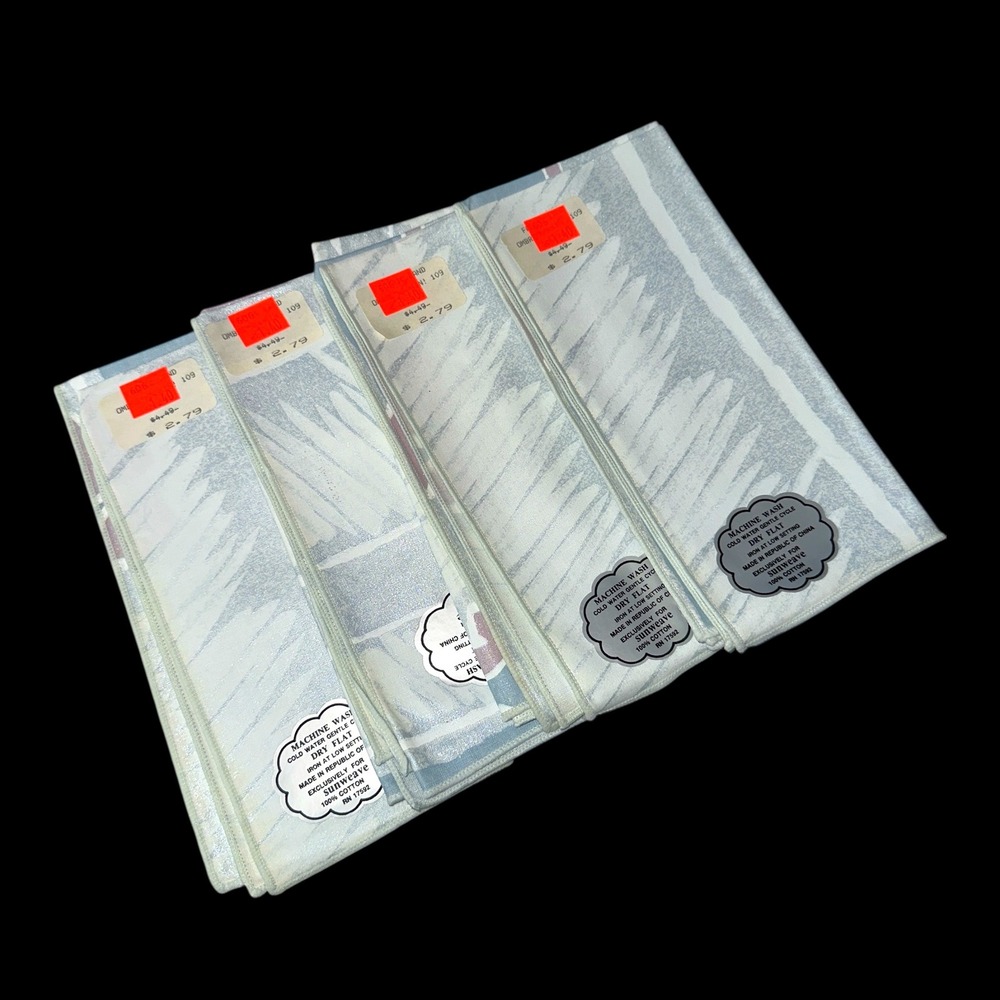 Sunweave Cotton Napkins Set of 4 Blue Silver‎ Abstract Palm Leaf Coastal 17x17